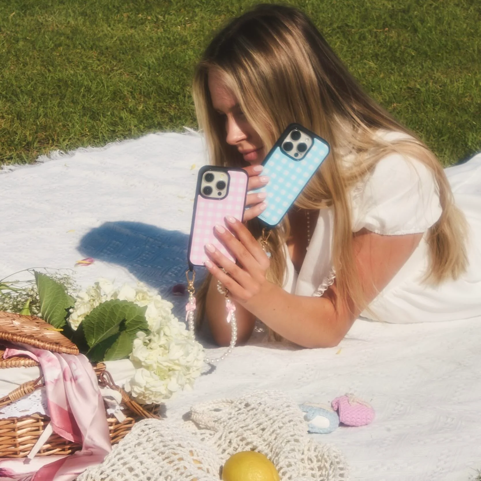 Gingham Darling Phone Wristlet Set Powder Blue - Image 3